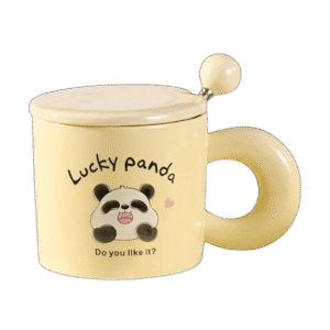 Taza de Cerámica Con Tapa + Cuchara Diseño Lucky Panda 380ml