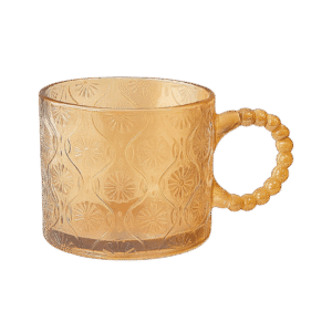 Set x6 Tazas de Vidrio C/Manija Circular Diseño Flores Dorado 320ml