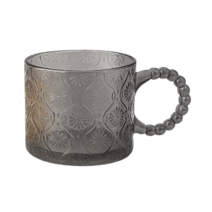 Set x6 Tazas de Vidrio C/Manija Circular Diseño Flores Gris 320ml