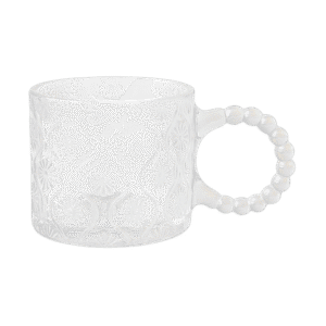 Set x6 Tazas de Vidrio C/Manija Circular Diseño Flores Tornasolado 320ml