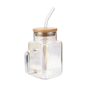 Vaso de Vidrio Con Tapa Bambú + Sorbete 620ml