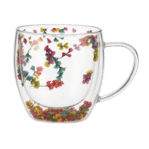 Taza de Doble Vidrio Diseño de Flores Multicolores c/Asa 250ml