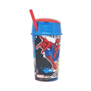 Vaso de Plástico Cresko c/Compartimento y Sorbete HA051 Spiderman 400ml