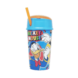 Vaso de Plástico Cresko c/Compartimento y Sorbete KM395 Mickey 400ml