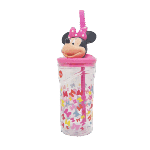 Vaso de Plástico Cresko c/Tapa Y Sorbete KM527 Minnie 360ml