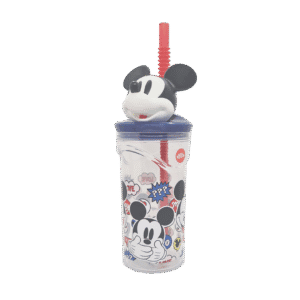 Vaso de Plástico Cresko c/Tapa Y Sorbete KM528 Mickey 360ml