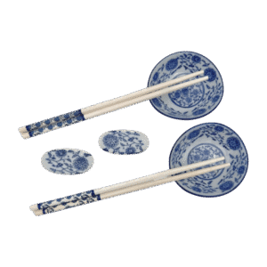 Set de Sushi Cerámica Premium Estilo Japonés 1 Blanco y Azul x6