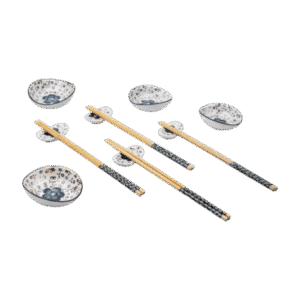 Set De Sushi Cerámica Premium Estilo Japonés Blanco Floreado x12